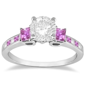 Princess Cut Diamond and Pink Sapphire Engagement Ring 14k W Gold 0.68ct - All