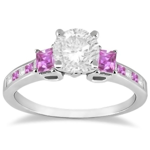 Princess Cut Diamond and Pink Sapphire Engagement Ring 14k W Gold 0.68ct - All