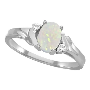 Oval Opal and Diamond Ring in 14K White Gold 0.46ct - All
