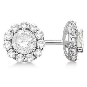 Round Diamond Stud Earrings Halo Setting In 18K White Gold - All
