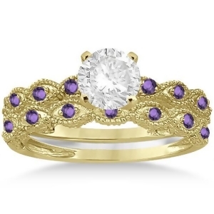 Antique Amethyst Bridal Set Marquise Shape 14K Yellow Gold 0.36ct - All
