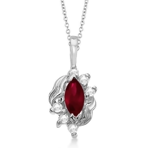 Marquise Red Ruby and Diamond Pendant in 14K White Gold 0.34ct - All