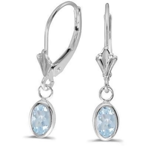 Oval Aquamarine Lever-back Drop Earrings in 14K White Gold 0.80ct - All