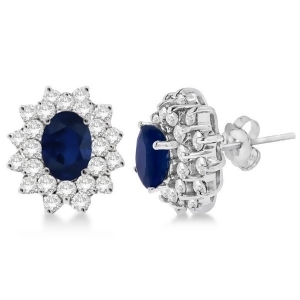 Diamond and Oval Cut Blue Sapphire Earrings 14k White Gold 3.00ctw - All