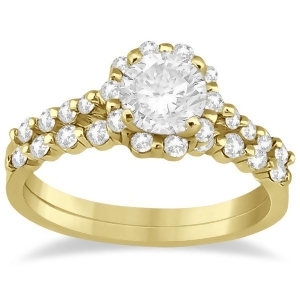 Halo Diamond Engagement Ring and Wedding Band 18K Yellow Gold 0.56ct - All