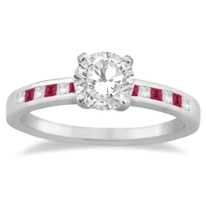 Princess Cut Diamond and Ruby Engagement Ring Palladium 0.20ct - All