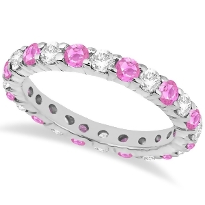 Eternity Diamond and Pink Sapphire Ring Band 14k White Gold 2.35ct - All