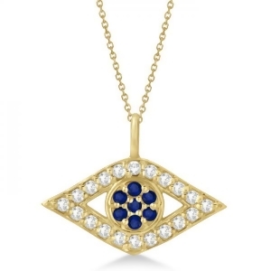 Evil Eye Diamond and Sapphire Pendant Necklace 14k Yellow Gold 0.50ct - All