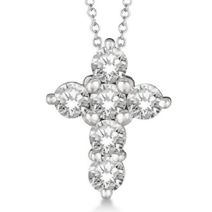 Prong Set Round Diamond Cross Pendant Necklace 14k White Gold 1.50ct - All