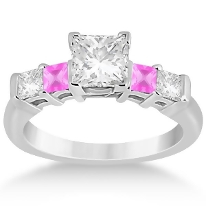 5 Stone Diamond and Pink Sapphire Engagement Ring 14K White Gold 0.46ct - All