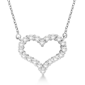 Open Heart Diamond Pendant Necklace 14k White Gold 0.50ct - All