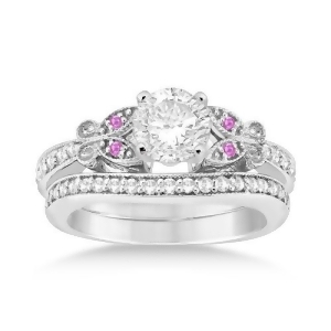 Butterfly Diamond and Pink Sapphire Bridal Set Palladium 0.42ct - All