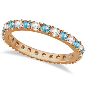 Diamond and Blue Topaz Eternity Band Ring Guard 14K Rose Gold 0.64ct - All