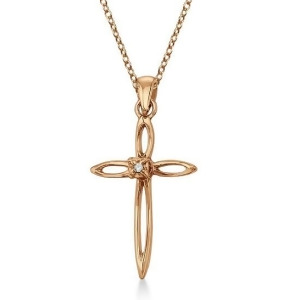 Diamond Sharp Cross Pendant Necklace 14k Rose Gold 0.01ct - All