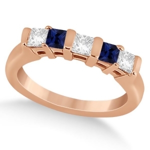 5 Stone Diamond and Blue Sapphire Princess Ring 14K Rose Gold 0.56ct - All