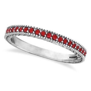 Ruby Stackable Ring Band Milgrain Edges 14k White Gold 0.25ct - All