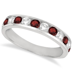 Channel-set Garnet and Diamond Ring Band 14k White Gold 1.20ct - All
