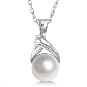 White Akoya Cultured Round Pearl Solitaire Pendant 14K White Gold 6mm - All