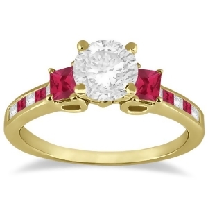 Princess Cut Diamond and Ruby Engagement Ring 14k Yellow Gold 0.64ct - All