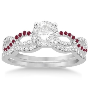 Infinity Diamond and Ruby Engagement Ring Set 14K White Gold 0.34ct - All