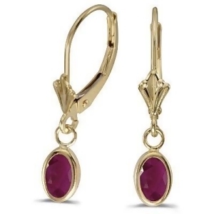 Oval Ruby Lever-back Drop Earrings in 14K Yellow Gold 1.20ct - All