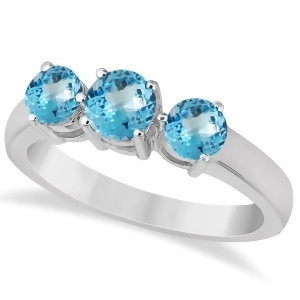 Three Stone Round Blue Topaz Gemstone Ring 14k White Gold 1.50ct - All