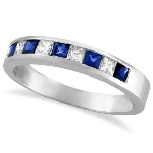 Princess-cut Diamond and Sapphire Wedding Ring Band in Palladium - All