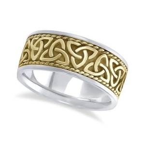 Mens Handmade Celtic Irish Wedding Ring 14k Two-Tone Gold 10mm - All