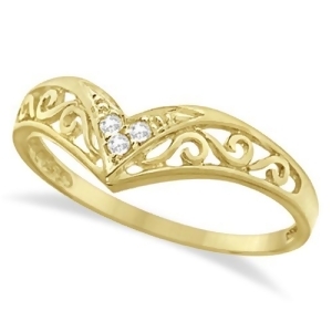 Antique Style Chevron Diamond Ring 14k Yellow Gold 0.05ct - All