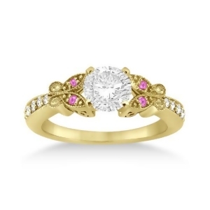 Butterfly Diamond and Pink Sapphire Engagement Ring 18k Yellow Gold 0.20ct - All