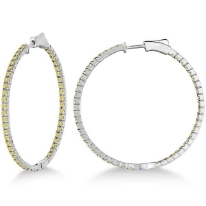 Large Yellow Canary Diamond Hoop Earrings 14k White Gold 2.00ct - All