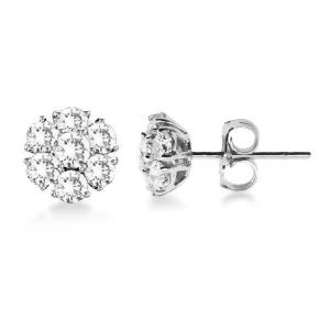 Diamond Flower Cluster Earrings in 14K White Gold 1.20ctw - All