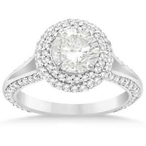 Double Halo Diamond Engagement Ring Setting 14k White Gold 1.00ct - All