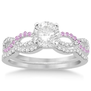 Infinity Diamond and Pink Sapphire Ring Bridal Set in Palladium 0.34ct - All