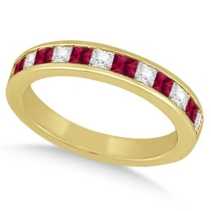 Channel Ruby and Diamond Wedding Ring 14k Yellow Gold 0.70ct - All