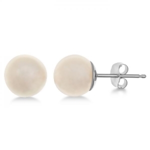 White Pearl Stud Earrings Sterling Silver Prong Set 7mm - All