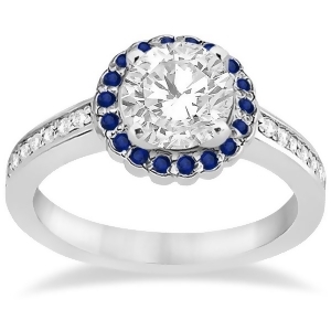 Halo Diamond and Blue Sapphire Engagement Ring 14k White Gold 0.62ct - All