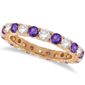 Purple Amethyst and Diamond Eternity Ring Band 14k Rose Gold 1.07ct - All