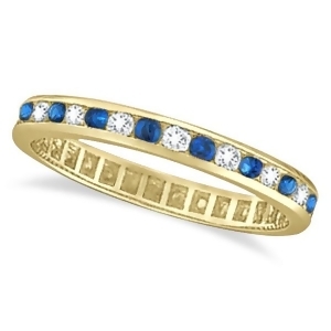1.04Ct Blue Sapphire and Diamond Channel Set Eternity Band 14k Yellow Gold - All