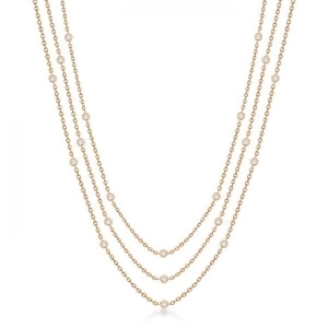 Three-strand Diamond Station Necklace in 14k Rose Gold 4.50ct - All