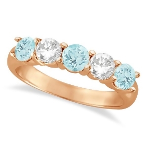 Five Stone Diamond and Aquamarine Ring 14k Rose Gold 1.92ctw - All