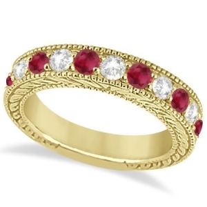 Antique Diamond and Ruby Wedding Ring Band in 14k Yellow Gold 1.40ct - All