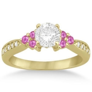 Floral Diamond and Pink Sapphire Engagement Ring 14k Yellow Gold 0.30ct - All