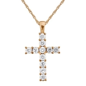 Prong-set Diamond Cross Pendant Necklace 14k Rose Gold 0.55ct - All