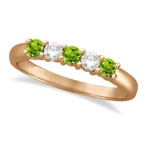 Five Stone Diamond and Peridot Ring 14k Rose Gold 0.67ctw - All