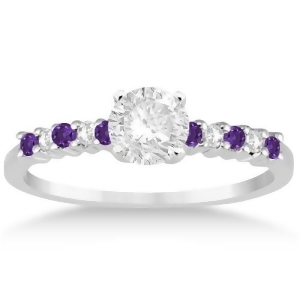 Petite Diamond and Amethyst Engagement Ring 14k White Gold 0.15ct - All