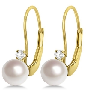 Cultured Akoya Pearl and Diamond Earrings Leverbacks 14K Yellow Gold - All
