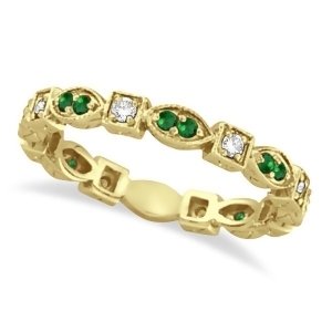 Emerald and Diamond Eternity Ring Anniversary Band 14k Yellow Gold - All