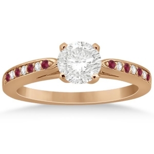 Cathedral Diamond and Ruby Engagement Ring 18k Rose Gold 0.22ct - All