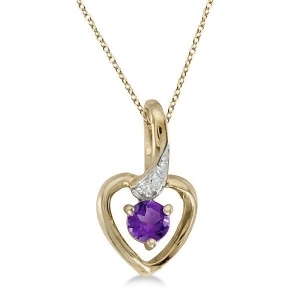Amethyst and Diamond Heart Pendant Necklace 14k Yellow Gold - All